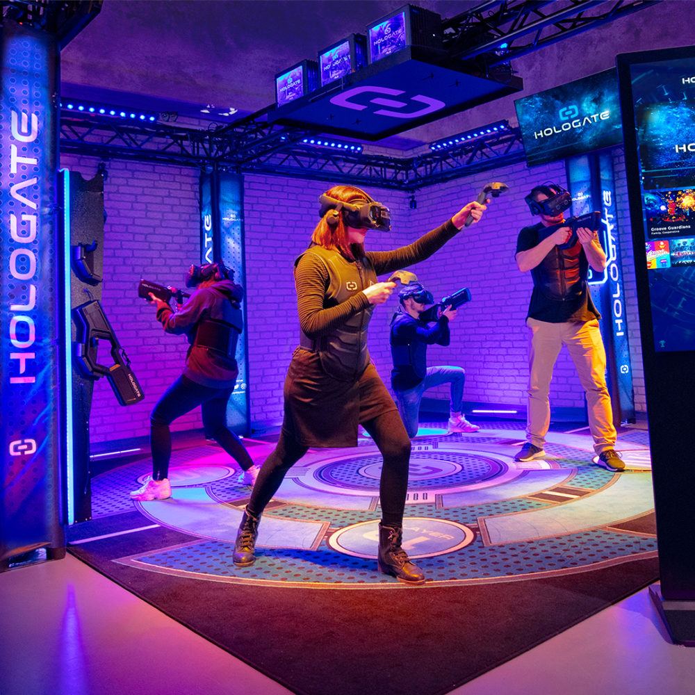 Players using a commercial immersive virtual-reality gaming system